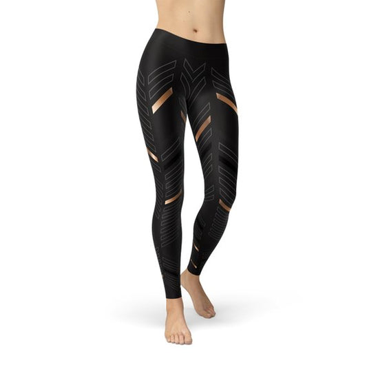Womens Sports Stripes Black Leggings by Maroon Sooty