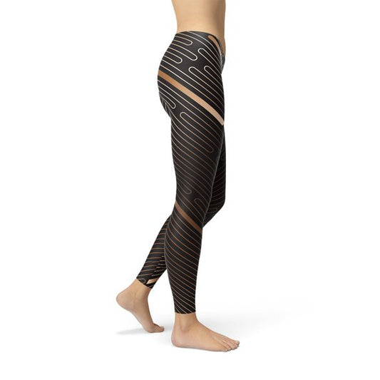 Womens Striped Lines Sports Brown Leggings by Maroon Sooty