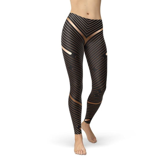 Womens Striped Lines Sports Brown Leggings by Maroon Sooty