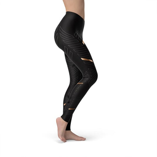 Womens Sports Stripes Black Leggings by Maroon Sooty