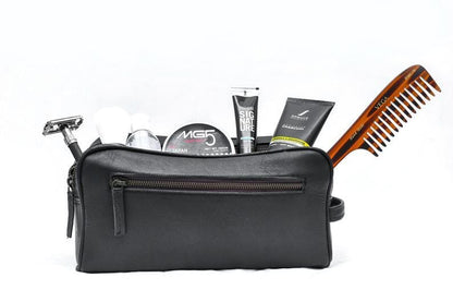 The Twin Section Toiletry- Black by Classy Leather Bags