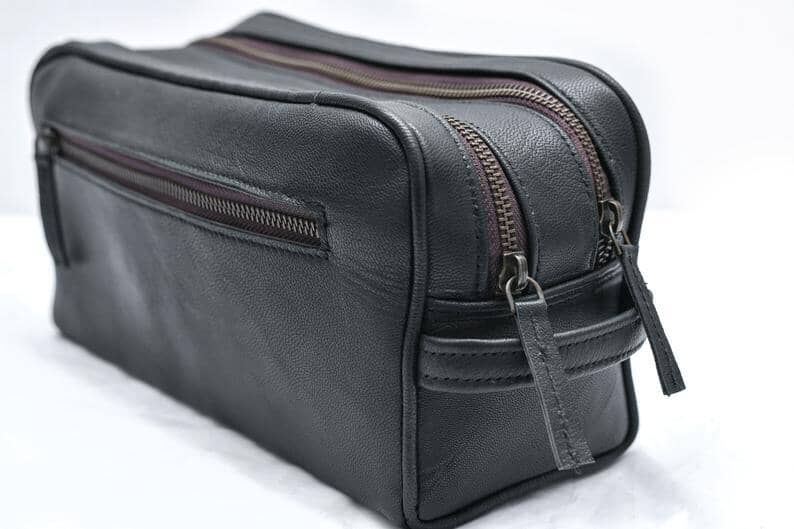 The Twin Section Toiletry- Black by Classy Leather Bags