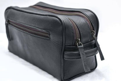 The Twin Section Toiletry- Black by Classy Leather Bags