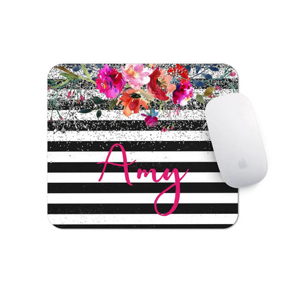 Personalized Floral Mousepad - Watercolor Mouse Pad With Silver Glitter Design by Joyful Moose