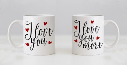 Mug Set, his n hers, I Love You & I Love You More, Valentines Day Gifts, Wedding Gift Coffee Mug Set, Anniversary Gift by Joyful Moose
