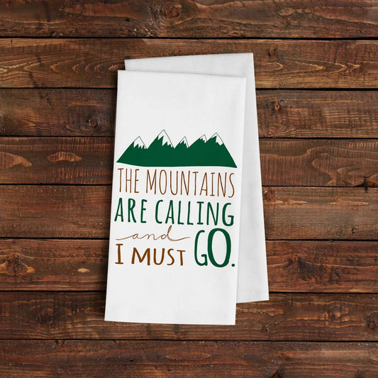 The Mountains are Calling & I Must Go Kitchen Towel - Lodge Cabin Decor Housewarming Hostess Gift by Joyful Moose