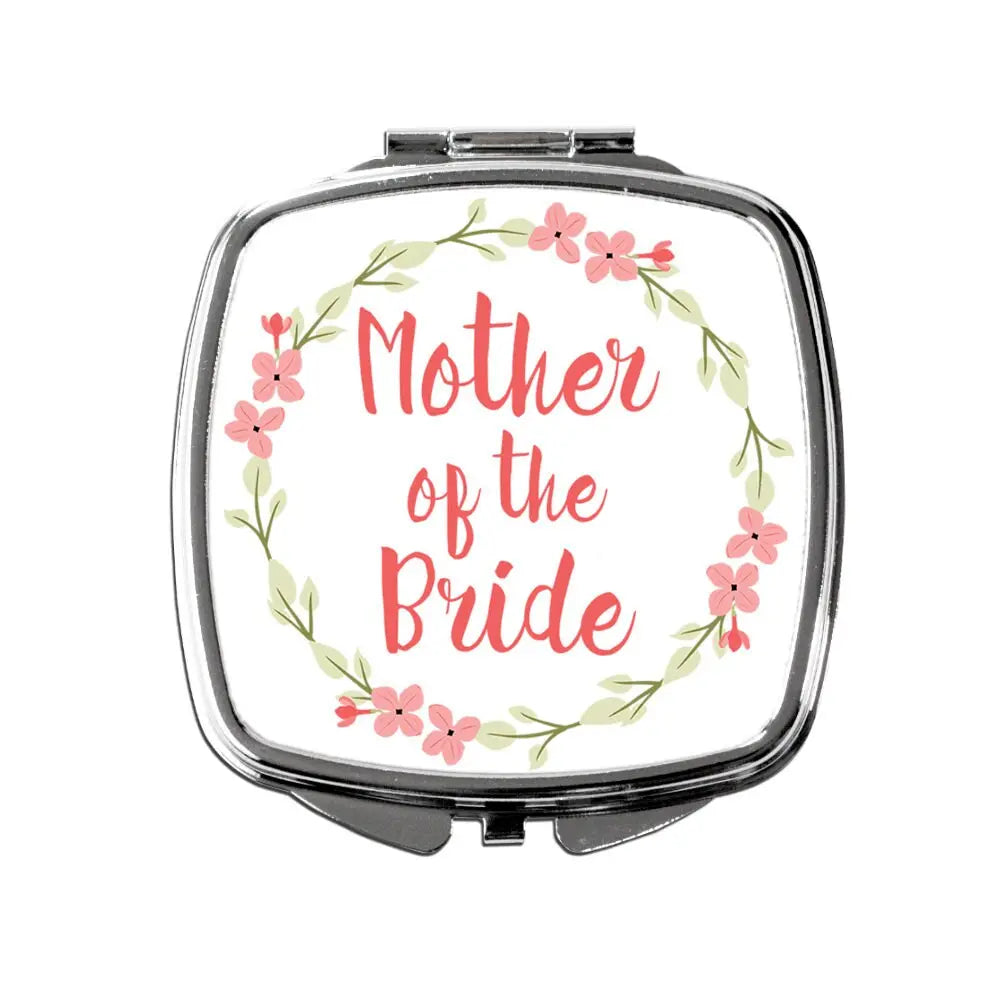 Mother of the Bride Gift - Floral Mother of the Bride Compact Pocket Makeup Mirror - Coral by Joyful Moose