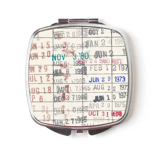 Library Card Compact Mirror - Vintage Purse Makeup Mirror for Book Lovers & Teachers by Joyful Moose