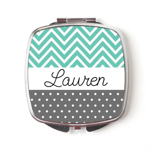 bridesmaids gift mint gray wedding - Custom Bridesmaid Gifts Personalized Pocket Compact Mirror by Joyful Moose