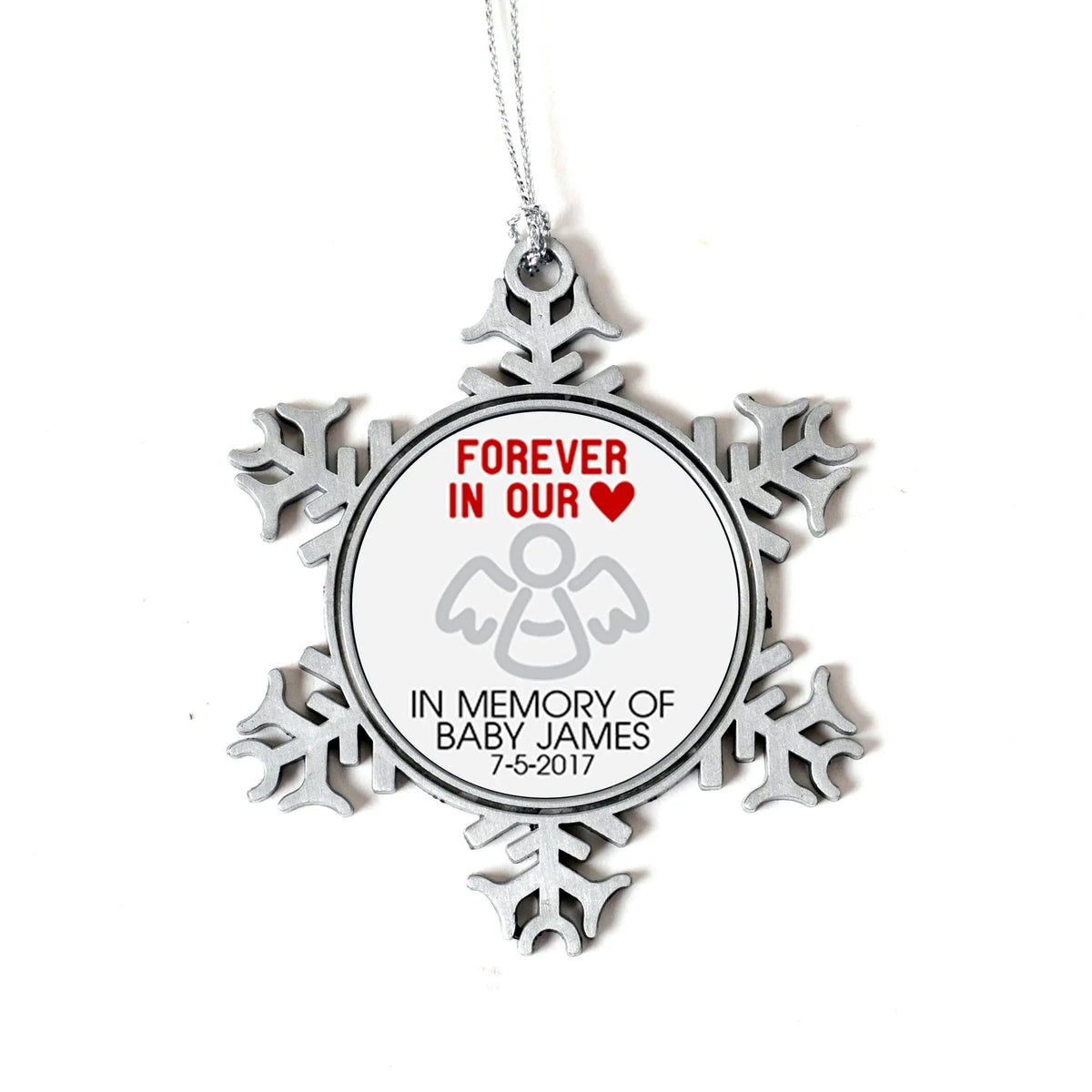 Pregnancy Loss Christmas Ornament - Miscarriage Memorial Gift Christmas Ornament - Snowflake Silver Ornament by Joyful Moose