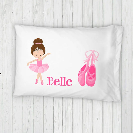 Personalized Ballerina Bed Pillowcase, Standard Twin Pillow with Pink Ballet Shoes and Girls Name, Pink Ballet Room Decor by Joyful Moose