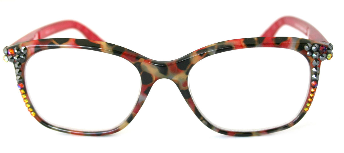 Venus, (Bling) Women Reading Glasses W (Hematite, Volcano) Genuine European Crystals. (Red, Black) Leopard Square, NY Fifth Avenue. by NY Fifth Avenue