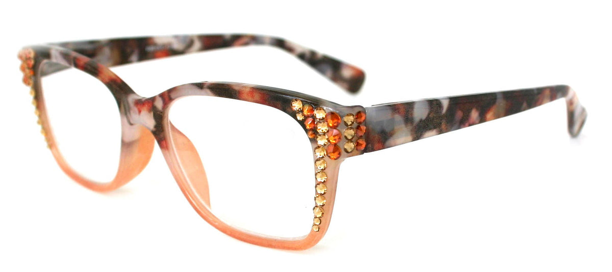 Aya, (Bling) Women Reading Glasses Adorned W ( Cooper, Light Colorado) Genuine European Crystals. +1.25.. +3 Square NY Fifth Avenue by NY Fifth Avenue