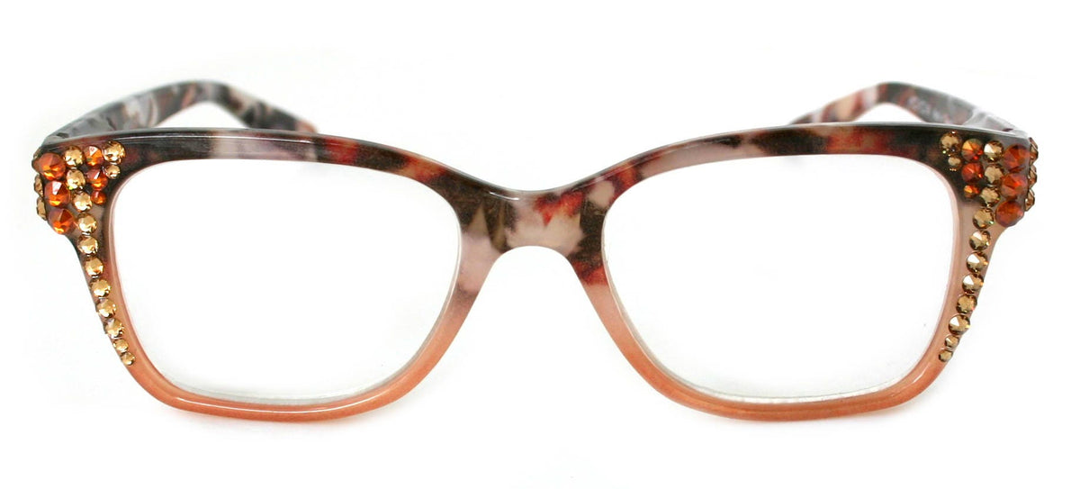 Aya, (Bling) Women Reading Glasses Adorned W ( Cooper, Light Colorado) Genuine European Crystals. +1.25.. +3 Square NY Fifth Avenue by NY Fifth Avenue
