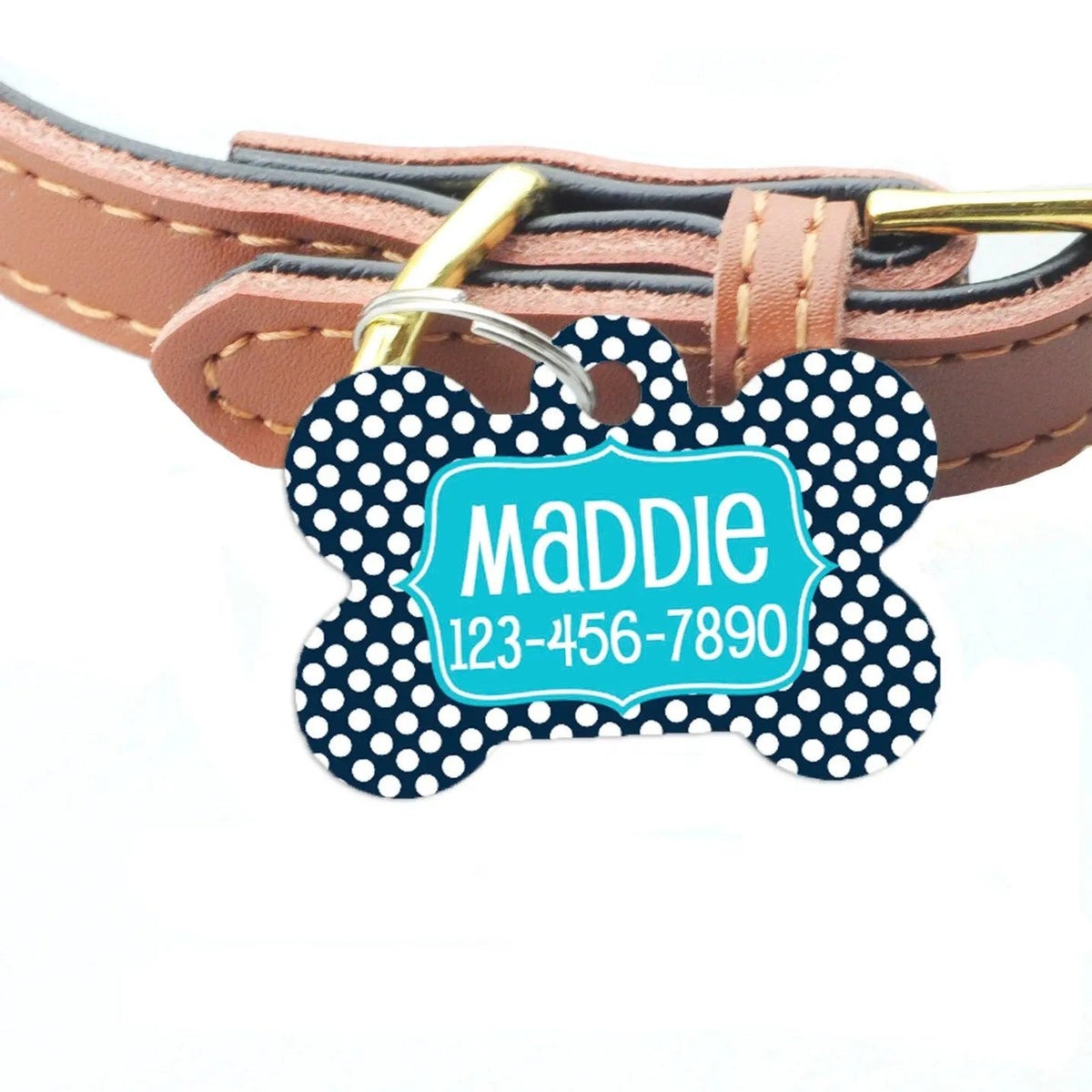 Personalized Pet Id Tag - Custom Dog Tag - Navy Turquoise Big Dots by Joyful Moose