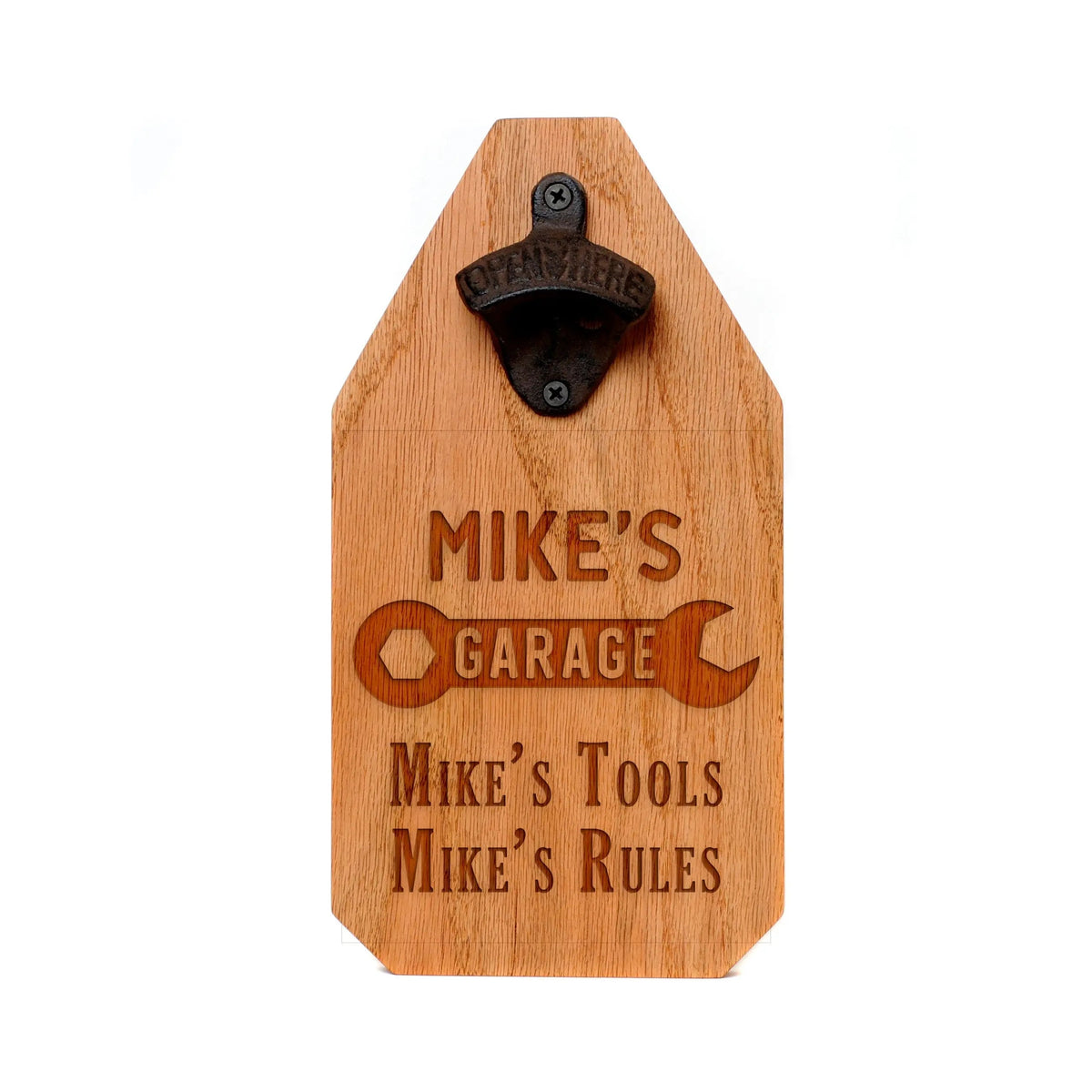 Custom Garage Sign – Personalized Wood Sign with Rustic Bottle Opener & Workshop Wall Art by Joyful Moose