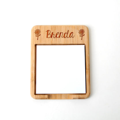 Personalized Floral or Pineapple Bamboo Wood Sticky Note Holder, Custom Teacher Gift by Joyful Moose