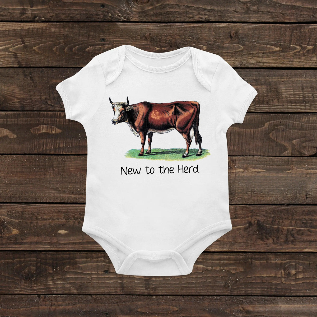 New Baby Gift - New to the Herd - Vintage Retro Cow Cattle Ranch Newborn Baby Shower Gift by Joyful Moose