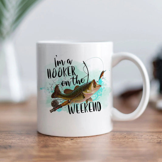 Fishing Birthday Gift for Men or Women - I'm a Hooker on the weekend Fish Coffee Mug by Joyful Moose