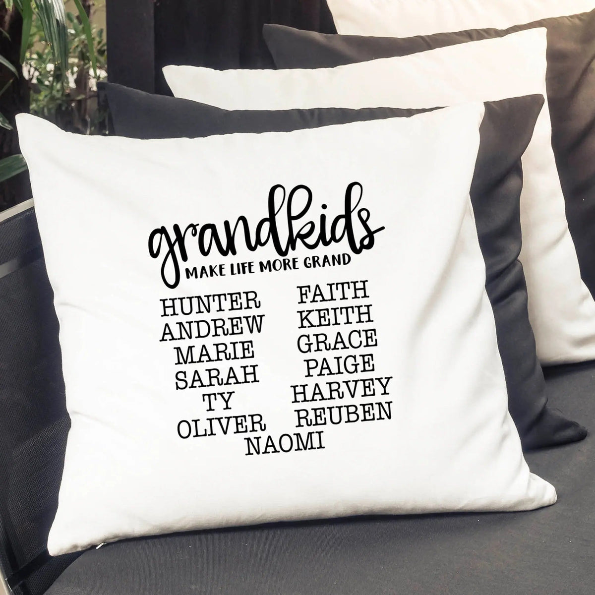 Personalized Pillow Cover - Grandkids Make Life Grand - Christmas Gift for Grandma - Throw Pillow Personalized with Grandchildrens Names by Joyful Moose