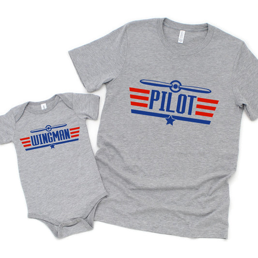 Matching Father's Day Shirts - Airplane Pilot Wingman - father's day gifts family flying son daughter kids toddler baby by Joyful Moose