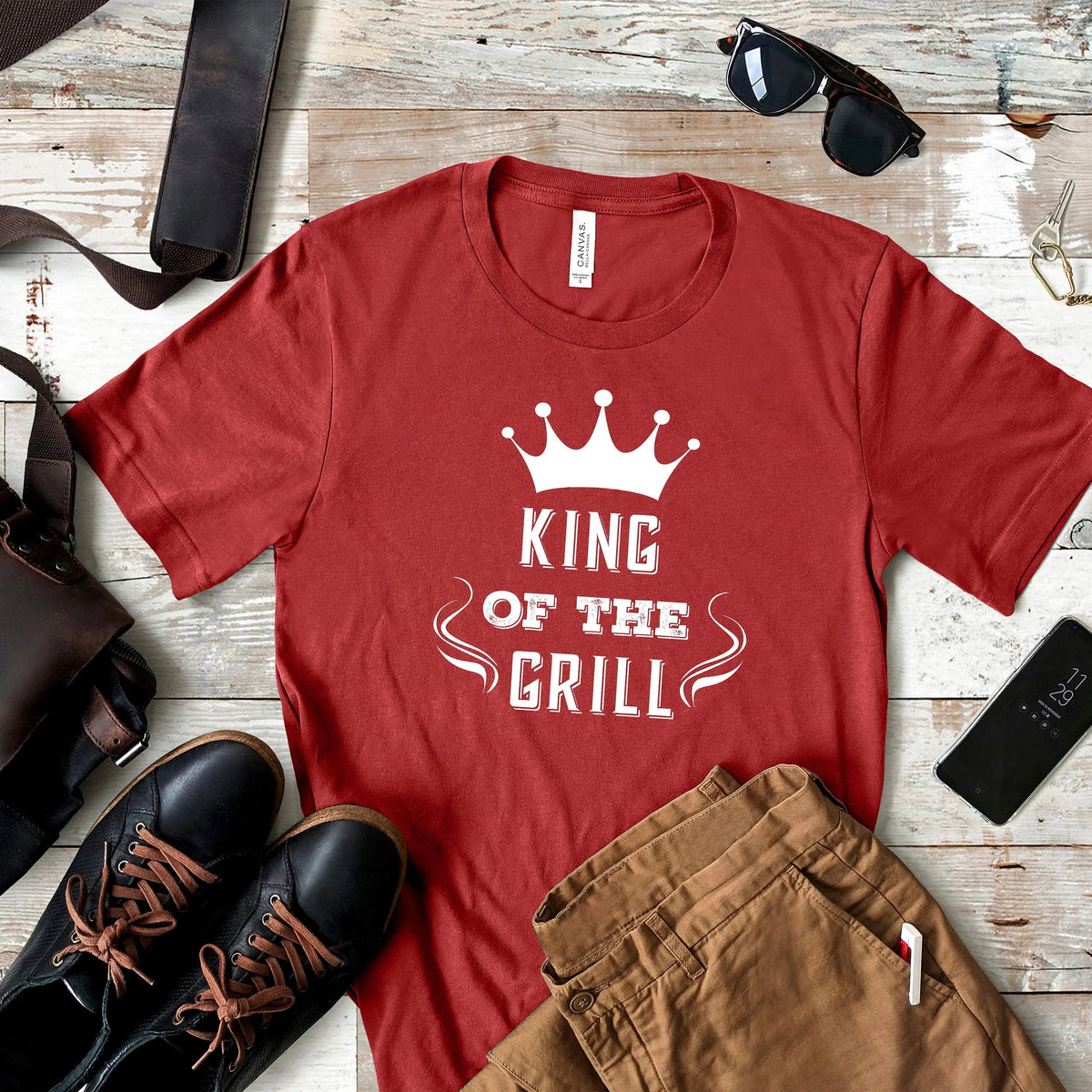 Men's Grill T-shirt King of the Grill BBQ Cooking Gift for Dad Grilling Gift Idea by Joyful Moose