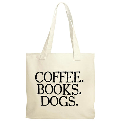 Grocery Bag - Coffee Books Dogs Canvas Tote Bag - Reusable Cotton Shopping Market Bag by Joyful Moose