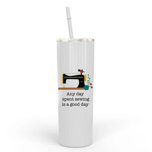 Sewing Travel Cup - Water Bottle Gift for Quilters - Sewing Machine Skinny Tumbler by Joyful Moose