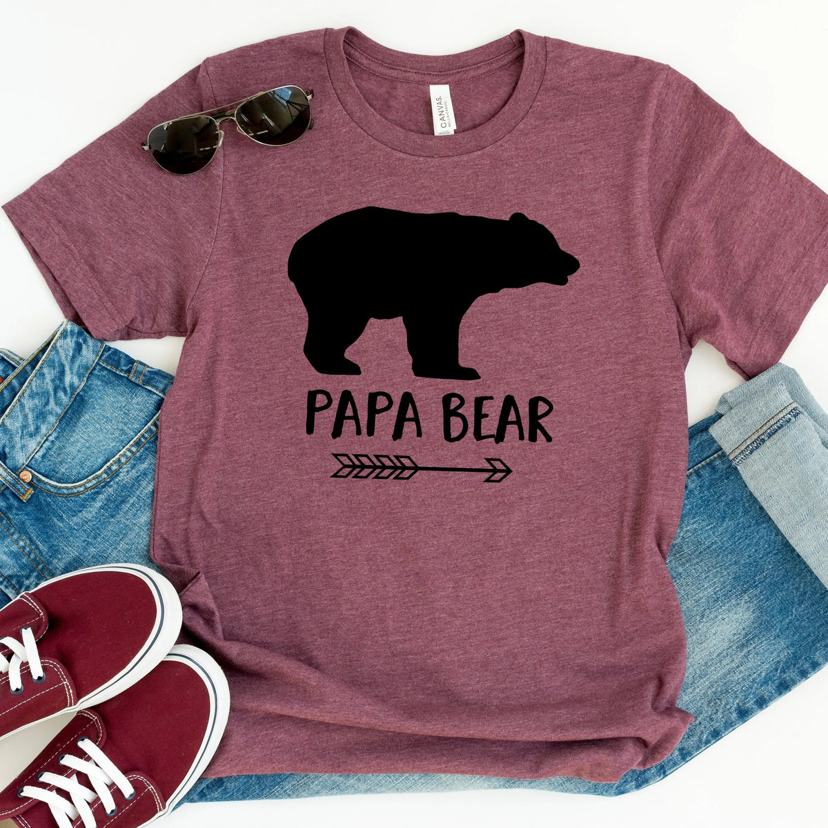 Papa Bear Shirt - Gray Mens Tee - Papa Bear Tshirt for Father's Day by Joyful Moose