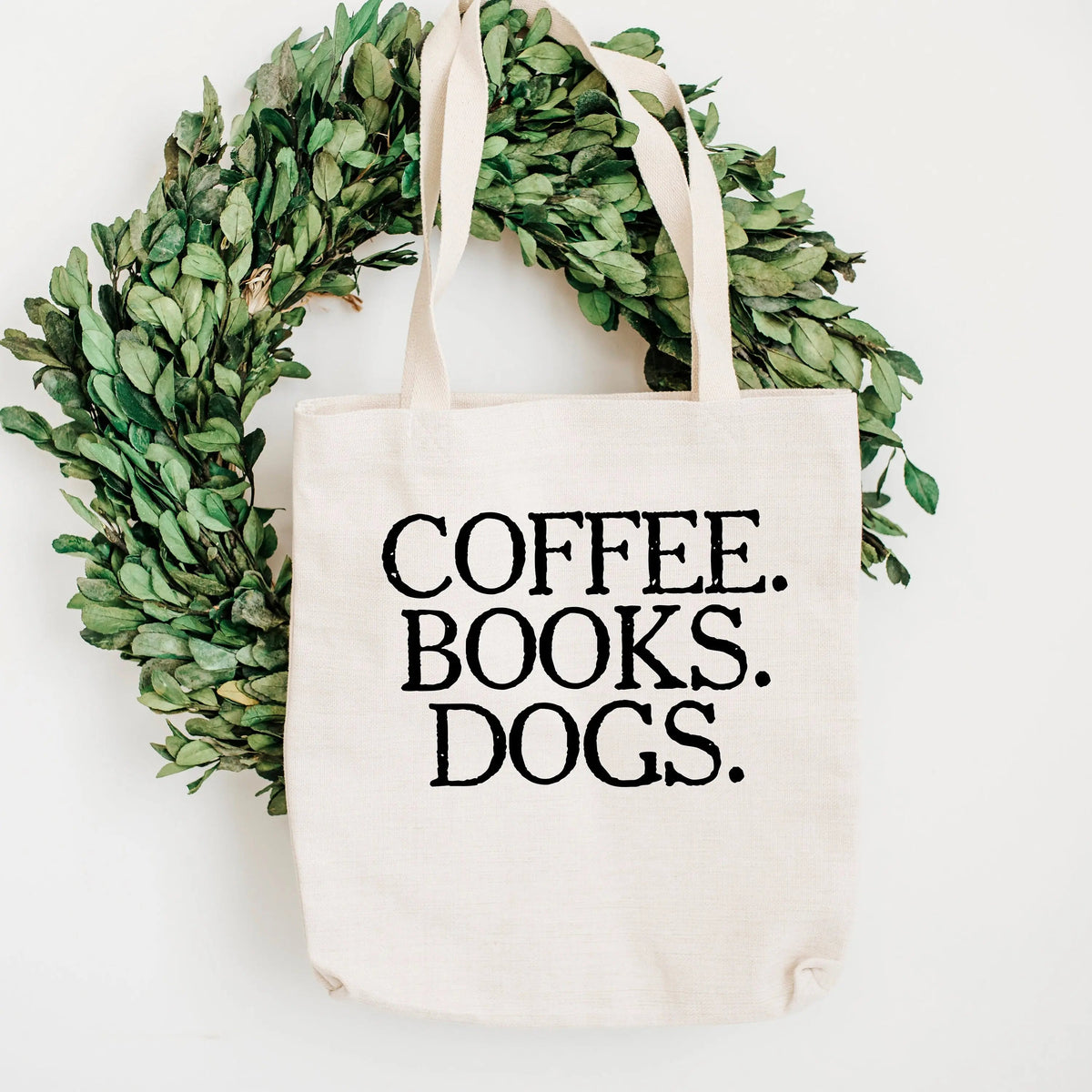 Grocery Bag - Coffee Books Dogs Canvas Tote Bag - Reusable Cotton Shopping Market Bag by Joyful Moose