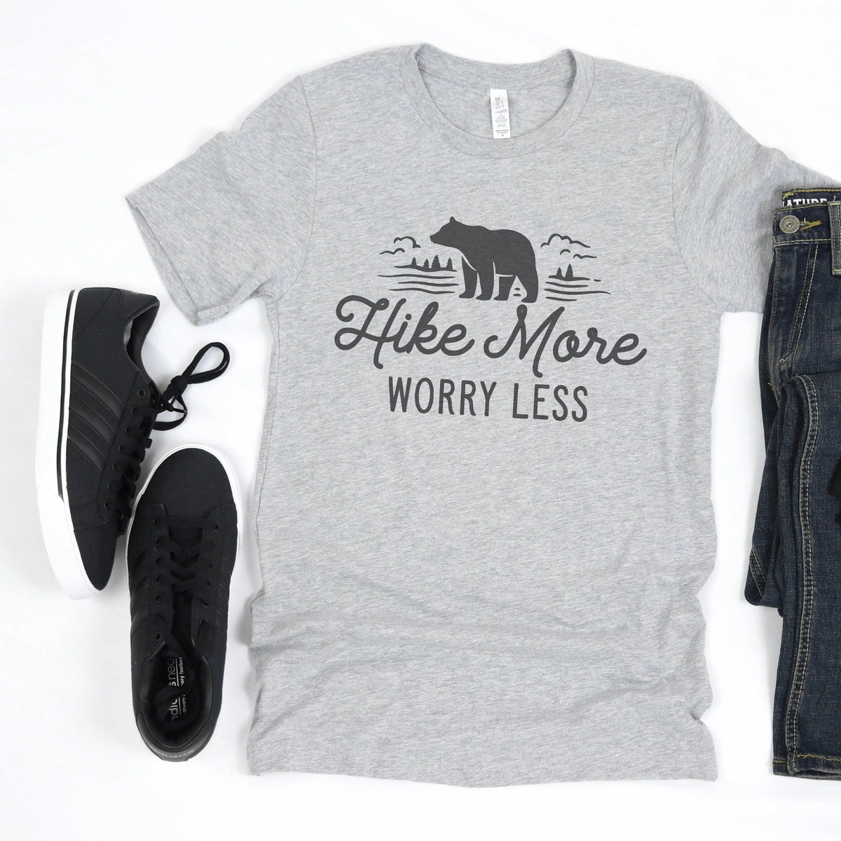 Hike More, Worry Less T-shirt, Hiking Gift, Adventure, Travel, Outdoors Shirt, Camping Tshirt by Joyful Moose