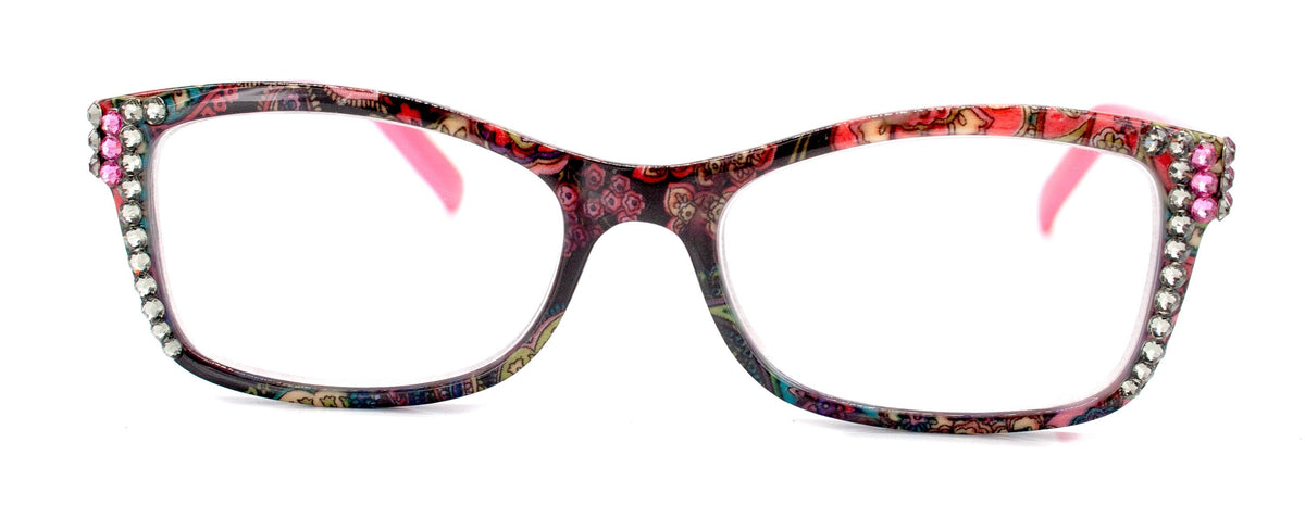 Frida, (Bling) Reading Glasses Women Adorned w (Rose, Black Diamond) Genuine European Crystals.+1.25 to +4 Paisley print. NY Fifth Avenue by NY Fifth Avenue