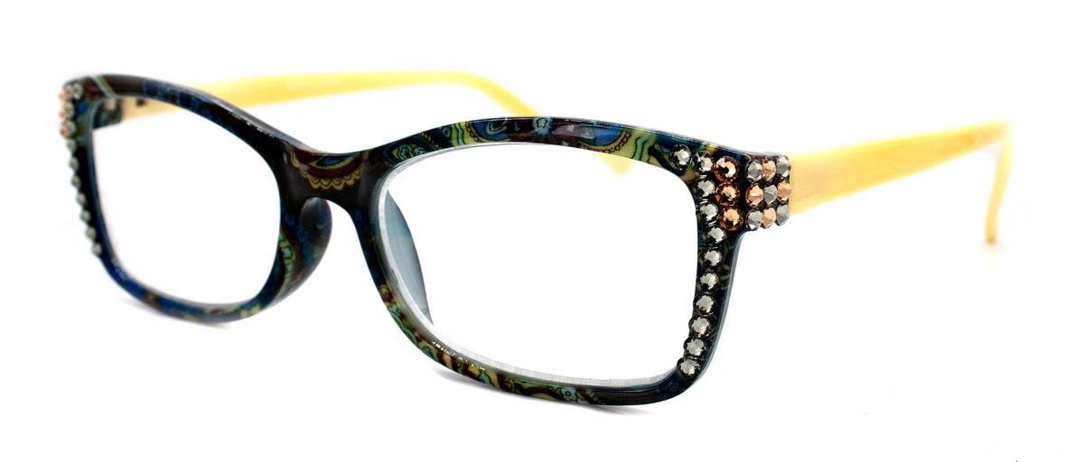Frida, (Bling) Reading Glasses Women W (L. Colorado, Black Diamond)Genuine European Crystals. +1.25.. +4 Paisley, NY Fifth Avenue. by NY Fifth Avenue
