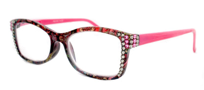 Frida, (Bling) Reading Glasses Women Adorned w (Rose, Black Diamond) Genuine European Crystals.+1.25 to +4 Paisley print. NY Fifth Avenue by NY Fifth Avenue