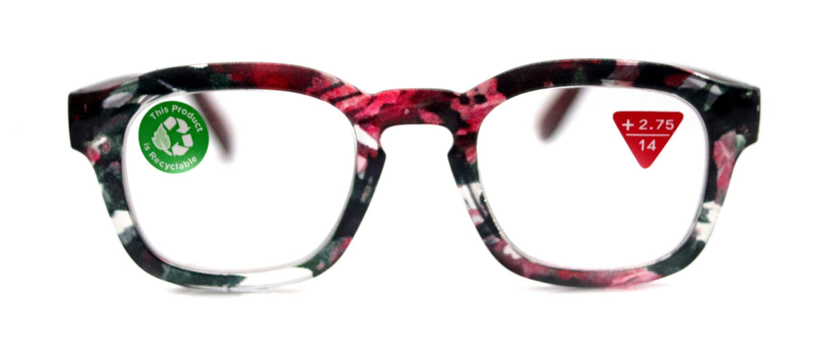Sasha, (Premium) Reading Glasses, High End Readers +1.25..+3 Magnifying Eyeglasses (Black n Red) Camo Square Optical Frames NY Fifth Avenue by NY Fifth Avenue