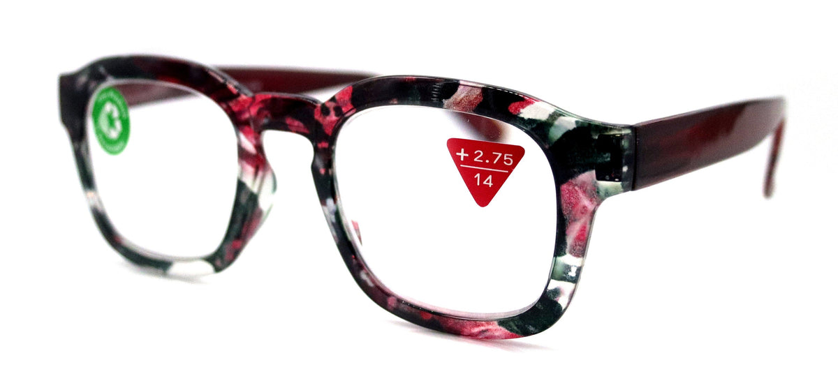 Sasha, (Premium) Reading Glasses, High End Readers +1.25..+3 Magnifying Eyeglasses (Black n Red) Camo Square Optical Frames NY Fifth Avenue by NY Fifth Avenue