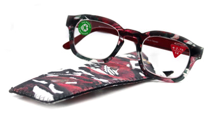 Sasha, (Premium) Reading Glasses, High End Readers +1.25..+3 Magnifying Eyeglasses (Black n Red) Camo Square Optical Frames NY Fifth Avenue by NY Fifth Avenue