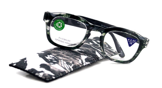 Sasha, (Premium) Reading Glasses, High End Readers +1.25..+3 Magnifying Eyeglasses (Black, White) Camo Square Optical Frames NY Fifth Avenue by NY Fifth Avenue