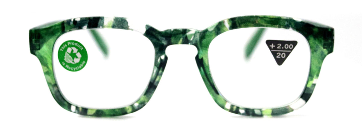 Sasha, (Premium) Reading Glasses, High End Readers +1.25..+3 Magnifying Eyeglasses (Black, Green) Camo Square Optical Frames NY Fifth Avenue by NY Fifth Avenue