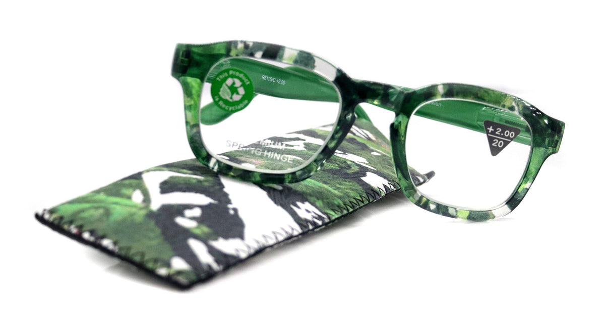 Sasha, (Premium) Reading Glasses, High End Readers +1.25..+3 Magnifying Eyeglasses (Black, Green) Camo Square Optical Frames NY Fifth Avenue by NY Fifth Avenue