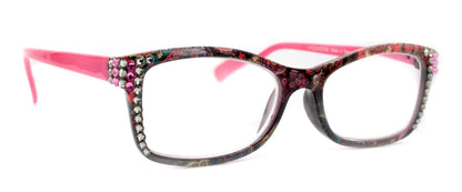 Frida, (Bling) Reading Glasses Women Adorned w (Rose, Black Diamond) Genuine European Crystals.+1.25 to +4 Paisley print. NY Fifth Avenue by NY Fifth Avenue