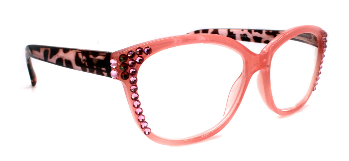 Savannah, (Bling) Reading Glasses 4 Women W (Light Rose, Rose) Genuine European Crystals. Square +1.25..+3 (Tortoise Brown n Pink) by NY Fifth Avenue