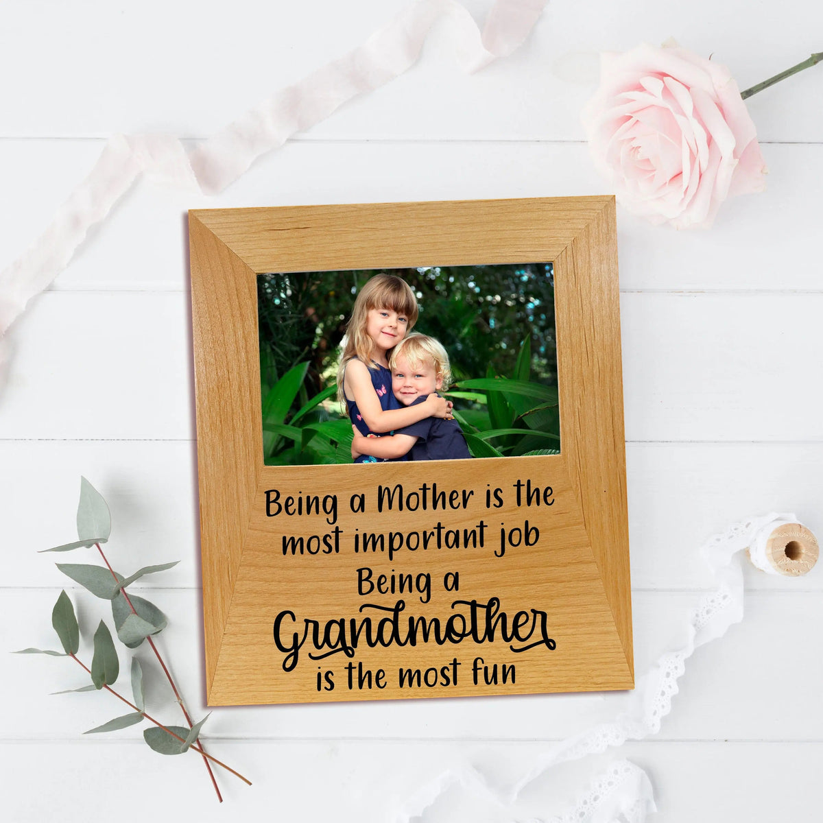 Grandmother Photo Frame - Mothers Day Gift for Grandma - Wood Picture Frame Inspirational Quote by Joyful Moose