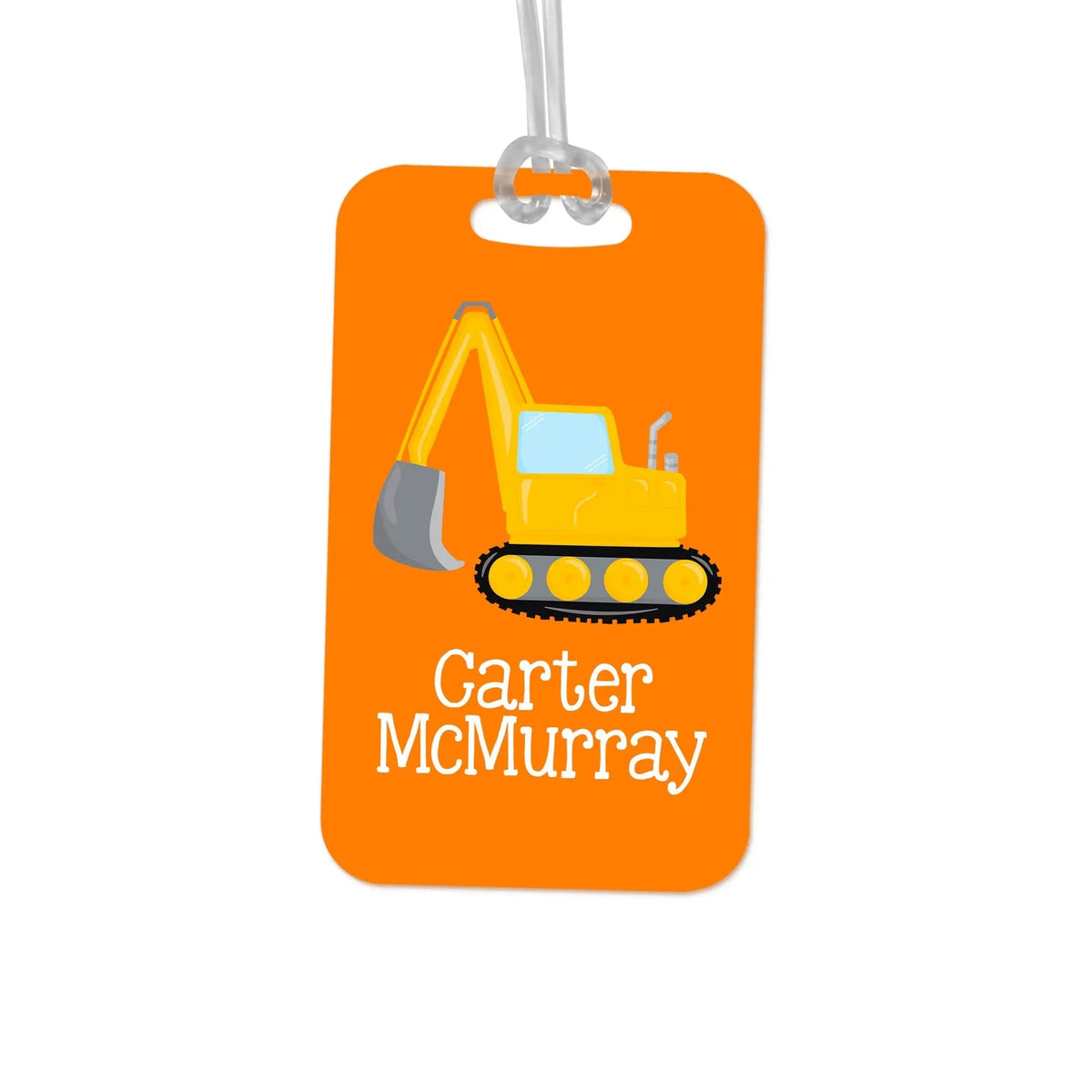 Boys Backpack Name Tag - Construction Equipment Backhoe School Bag Tag by Joyful Moose