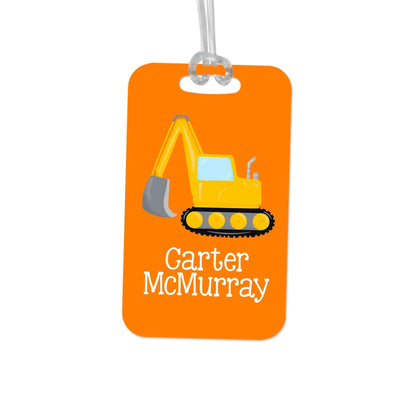 Boys Backpack Name Tag - Construction Equipment Backhoe School Bag Tag by Joyful Moose