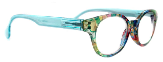 Versailles, (Premium) Reading Glasses High End Readers +1.25 .. +3.00 (Light Blue, Orange Floral) Round Optical Frames. NY Fifth Avenue. by NY Fifth Avenue