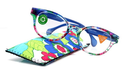 Versailles, (Premium) Reading Glasses High End Readers +1.25 .. +3.00 (Blue, Red Floral) Round Optical Frames. NY Fifth Avenue. by NY Fifth Avenue