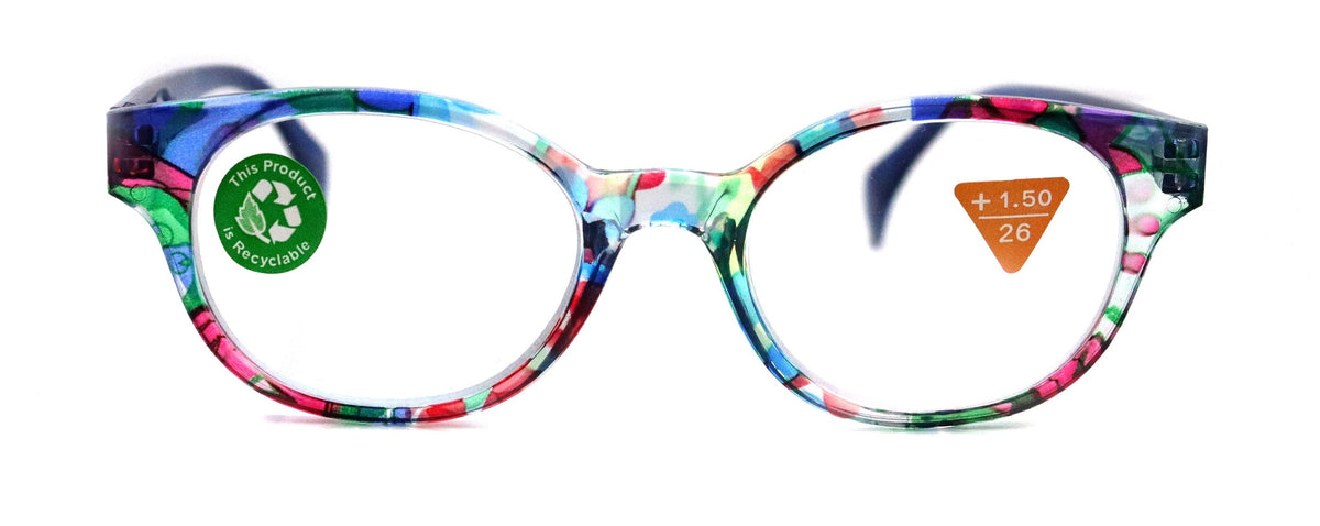 Versailles, (Premium) Reading Glasses High End Readers +1.25 .. +3.00 (Blue, Red Floral) Round Optical Frames. NY Fifth Avenue. by NY Fifth Avenue