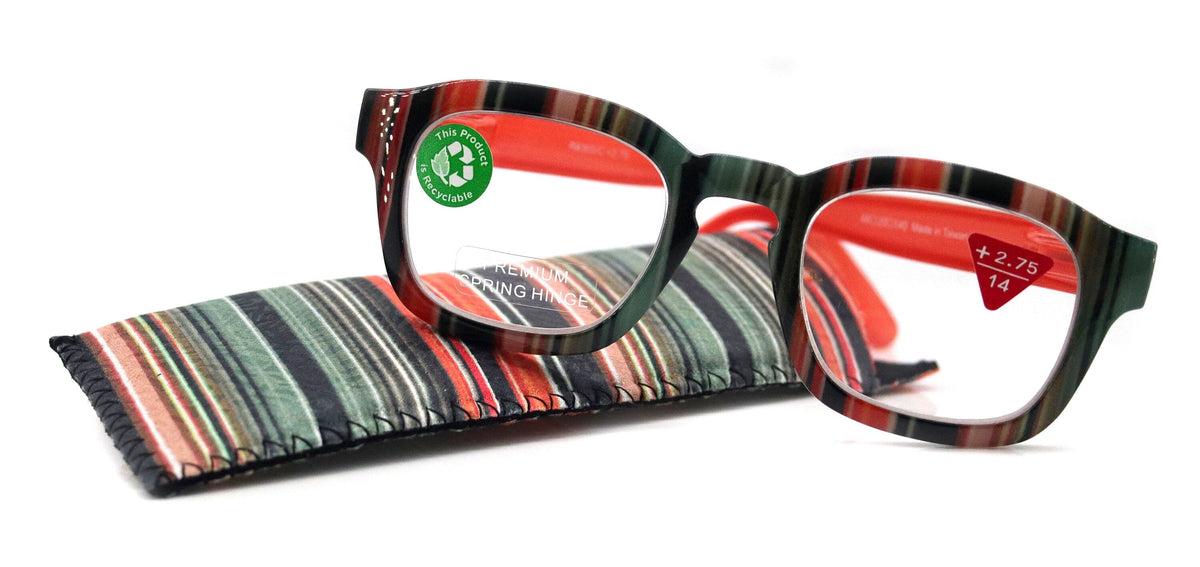 Rivera, (Premium) Reading Glasses, High End Readers +1.25 to +3 Magnifying Eyeglass, Candy (Orange, Green n Black) Square, NY Fifth Avenue. by NY Fifth Avenue