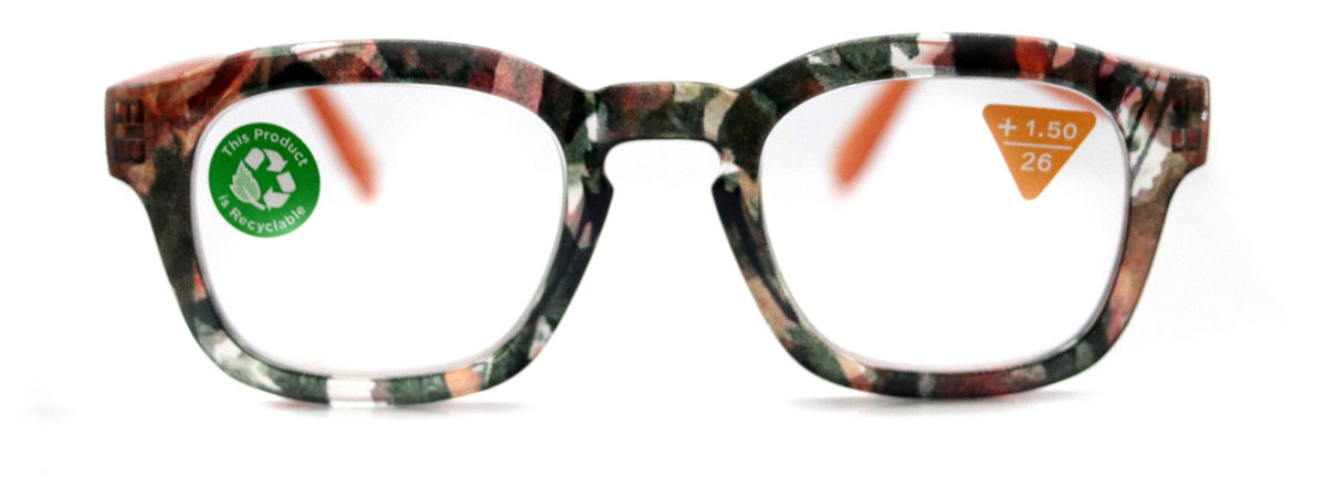 Sasha, (Premium) Reading Glasses High End Readers +1.25..+3 Magnifying Eyeglasses (Black n Orange) Camo Round Optical Frames NY Fifth Avenue by NY Fifth Avenue